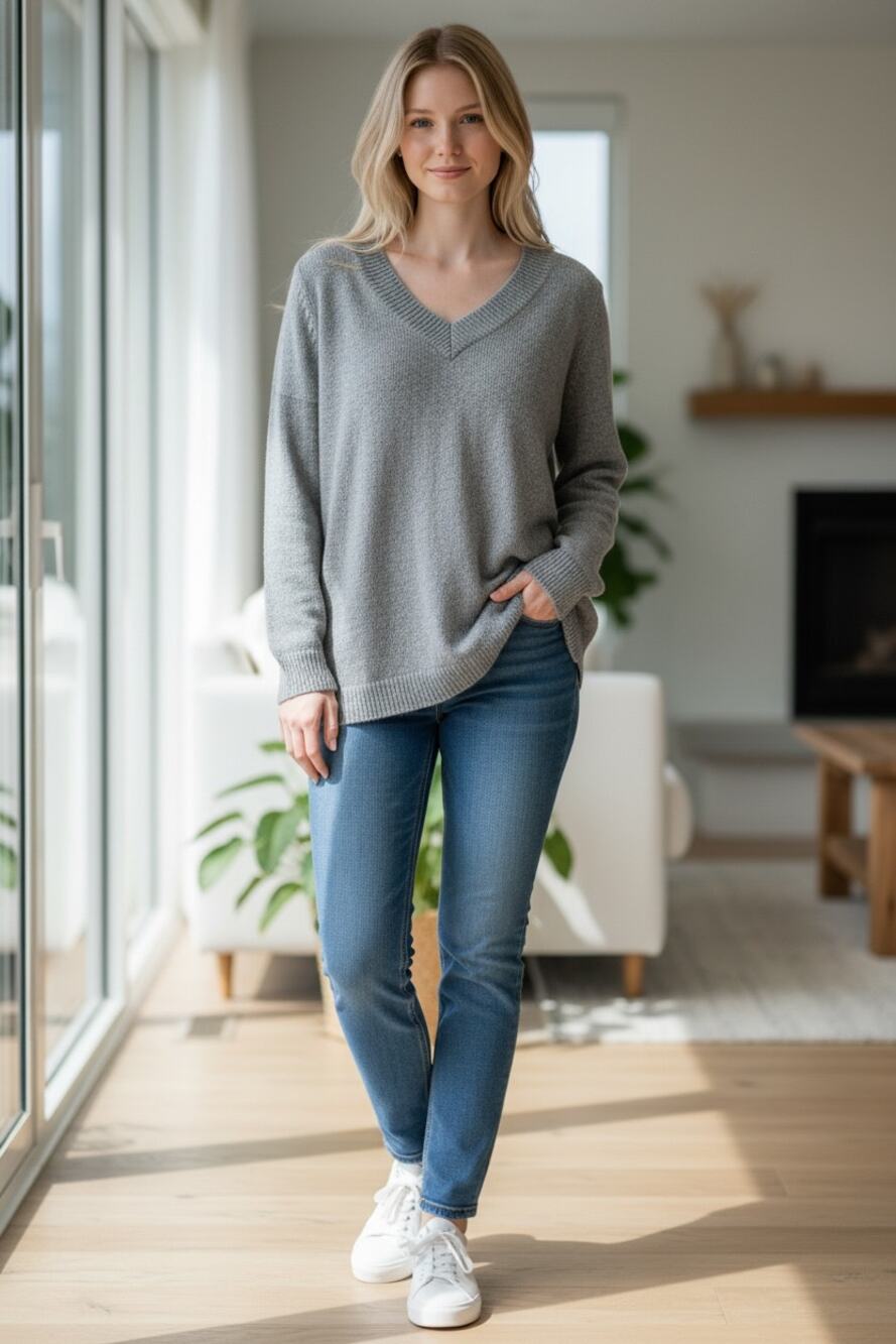 VOTRE MODE Mohair Sweater Size M Gray Long Sleeve